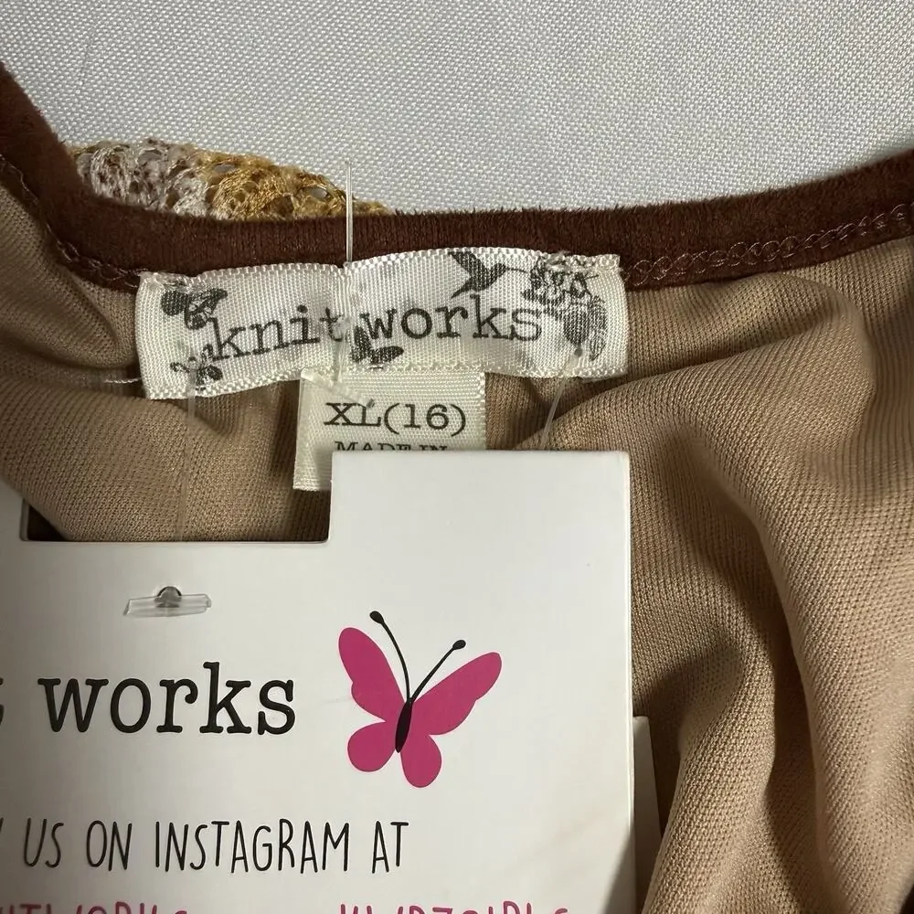 Knit Works Crocheted Knit Chevron Tank Dress Girls XL Brown Pink Fully Lined